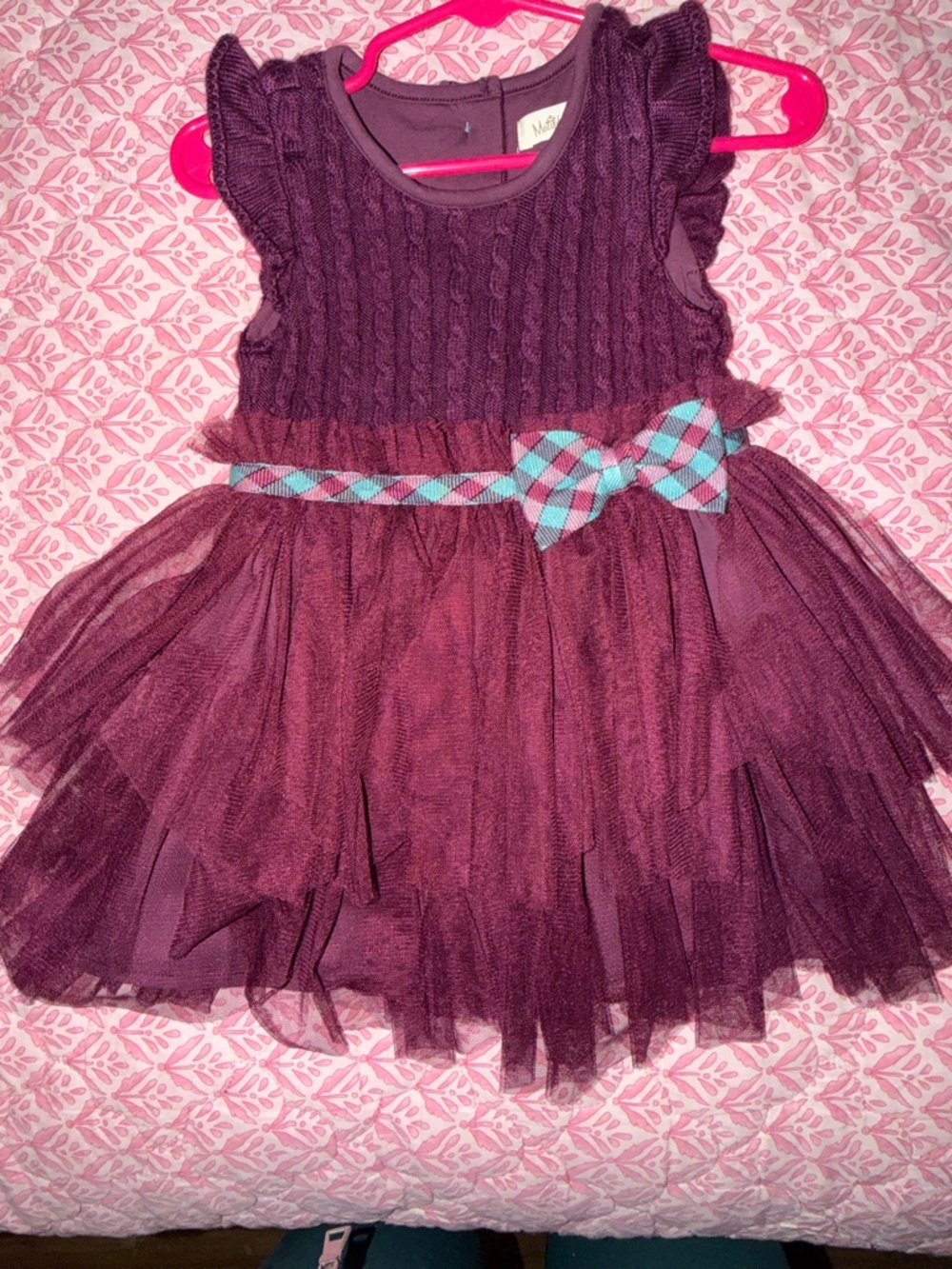 Matilda Jane Plum Tulle Dress with Check Bow